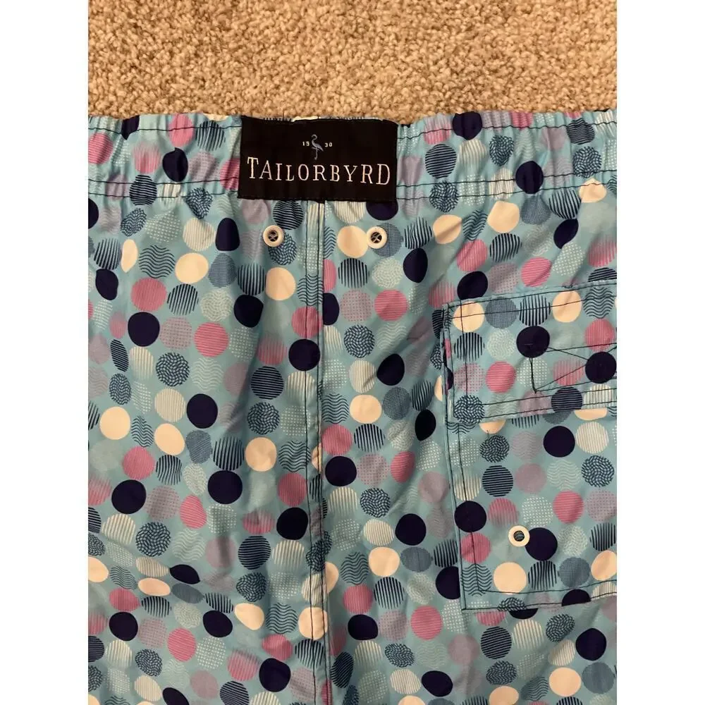 NWT TailorByrd Men's Blue Polka Dot UV Protection Quick Dry Swim Trunks, XL